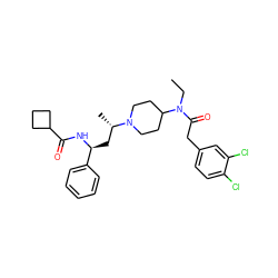 CCN(C(=O)Cc1ccc(Cl)c(Cl)c1)C1CCN([C@@H](C)C[C@H](NC(=O)C2CCC2)c2ccccc2)CC1 ZINC000044387963