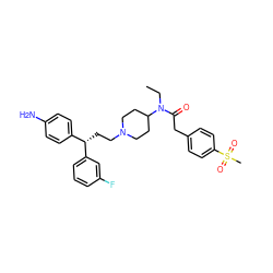 CCN(C(=O)Cc1ccc(S(C)(=O)=O)cc1)C1CCN(CC[C@@H](c2ccc(N)cc2)c2cccc(F)c2)CC1 ZINC000028528836