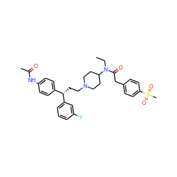 CCN(C(=O)Cc1ccc(S(C)(=O)=O)cc1)C1CCN(CC[C@@H](c2ccc(NC(C)=O)cc2)c2cccc(F)c2)CC1 ZINC000003916170