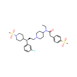 CCN(C(=O)Cc1ccc(S(C)(=O)=O)cc1)C1CCN(CC[C@@H](c2cccc(F)c2)C2CCN(S(C)(=O)=O)CC2)CC1 ZINC000043101477