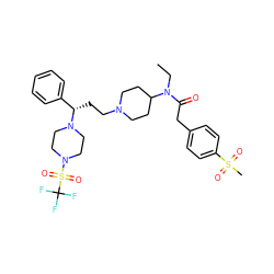 CCN(C(=O)Cc1ccc(S(C)(=O)=O)cc1)C1CCN(CC[C@@H](c2ccccc2)N2CCN(S(=O)(=O)C(F)(F)F)CC2)CC1 ZINC000084581598