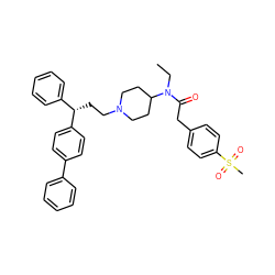 CCN(C(=O)Cc1ccc(S(C)(=O)=O)cc1)C1CCN(CC[C@@H](c2ccccc2)c2ccc(-c3ccccc3)cc2)CC1 ZINC000028528368