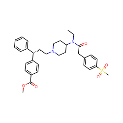 CCN(C(=O)Cc1ccc(S(C)(=O)=O)cc1)C1CCN(CC[C@@H](c2ccccc2)c2ccc(C(=O)OC)cc2)CC1 ZINC000028528485