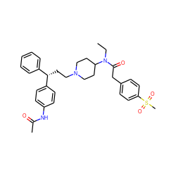 CCN(C(=O)Cc1ccc(S(C)(=O)=O)cc1)C1CCN(CC[C@@H](c2ccccc2)c2ccc(NC(C)=O)cc2)CC1 ZINC000028528281