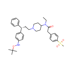 CCN(C(=O)Cc1ccc(S(C)(=O)=O)cc1)C1CCN(CC[C@@H](c2ccccc2)c2ccc(NOC(C)(C)C)cc2)CC1 ZINC000028527449