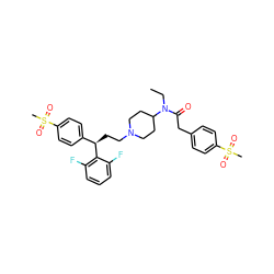 CCN(C(=O)Cc1ccc(S(C)(=O)=O)cc1)C1CCN(CC[C@H](c2ccc(S(C)(=O)=O)cc2)c2c(F)cccc2F)CC1 ZINC000038157773