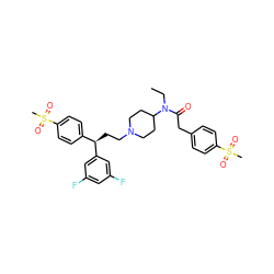 CCN(C(=O)Cc1ccc(S(C)(=O)=O)cc1)C1CCN(CC[C@H](c2ccc(S(C)(=O)=O)cc2)c2cc(F)cc(F)c2)CC1 ZINC000036126689