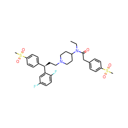 CCN(C(=O)Cc1ccc(S(C)(=O)=O)cc1)C1CCN(CC[C@H](c2ccc(S(C)(=O)=O)cc2)c2cc(F)ccc2F)CC1 ZINC000038157772