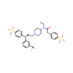 CCN(C(=O)Cc1ccc(S(C)(=O)=O)cc1)C1CCN(CC[C@H](c2ccc(S(C)(=O)=O)cc2)c2cccc(C(F)(F)F)c2)CC1 ZINC000049776345