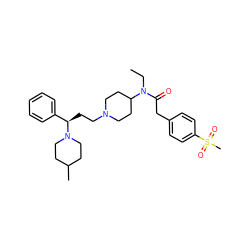 CCN(C(=O)Cc1ccc(S(C)(=O)=O)cc1)C1CCN(CC[C@H](c2ccccc2)N2CCC(C)CC2)CC1 ZINC000033504557