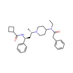 CCN(C(=O)Cc1ccccc1)C1CCN([C@@H](C)C[C@H](NC(=O)C2CCC2)c2ccccc2)CC1 ZINC000040848987