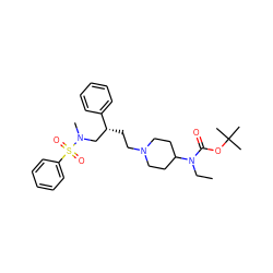 CCN(C(=O)OC(C)(C)C)C1CCN(CC[C@H](CN(C)S(=O)(=O)c2ccccc2)c2ccccc2)CC1 ZINC000013479395