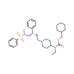 CCN(C(=O)OCC1CCCCC1)C1CCN(CC[C@H](CN(C)S(=O)(=O)c2ccccc2)c2ccccc2)CC1 ZINC000026496415