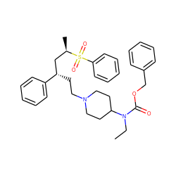 CCN(C(=O)OCc1ccccc1)C1CCN(CC[C@@H](C[C@@H](C)S(=O)(=O)c2ccccc2)c2ccccc2)CC1 ZINC000027188250