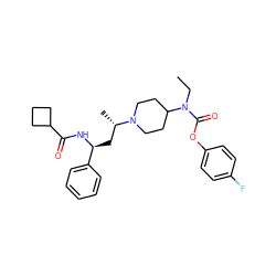 CCN(C(=O)Oc1ccc(F)cc1)C1CCN([C@@H](C)C[C@H](NC(=O)C2CCC2)c2ccccc2)CC1 ZINC000040863470