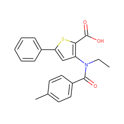 CCN(C(=O)c1ccc(C)cc1)c1cc(-c2ccccc2)sc1C(=O)O ZINC000003648493