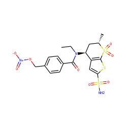 CCN(C(=O)c1ccc(CO[N+](=O)[O-])cc1)[C@H]1C[C@H](C)S(=O)(=O)c2sc(S(N)(=O)=O)cc21 ZINC000045257532