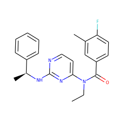 CCN(C(=O)c1ccc(F)c(C)c1)c1ccnc(N[C@@H](C)c2ccccc2)n1 ZINC000049071686