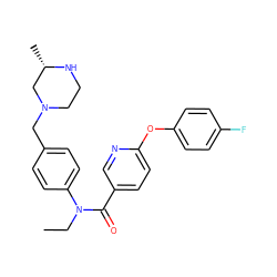 CCN(C(=O)c1ccc(Oc2ccc(F)cc2)nc1)c1ccc(CN2CCN[C@@H](C)C2)cc1 ZINC000095598460