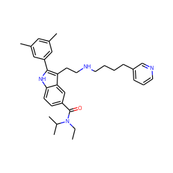 CCN(C(=O)c1ccc2[nH]c(-c3cc(C)cc(C)c3)c(CCNCCCCc3cccnc3)c2c1)C(C)C ZINC000029466292