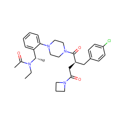 CCN(C(C)=O)[C@@H](C)c1ccccc1N1CCN(C(=O)[C@H](CC(=O)N2CCC2)Cc2ccc(Cl)cc2)CC1 ZINC000027298727