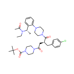 CCN(C(C)=O)[C@@H](C)c1ccccc1N1CCN(C(=O)[C@H](CC(=O)N2CCN(C(=O)OC(C)(C)C)CC2)Cc2ccc(Cl)cc2)CC1 ZINC000027208947