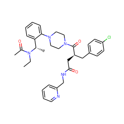 CCN(C(C)=O)[C@@H](C)c1ccccc1N1CCN(C(=O)[C@H](CC(=O)NCc2ccccn2)Cc2ccc(Cl)cc2)CC1 ZINC000027208673