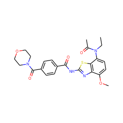 CCN(C(C)=O)c1ccc(OC)c2nc(NC(=O)c3ccc(C(=O)N4CCOCC4)cc3)sc12 ZINC000053276538