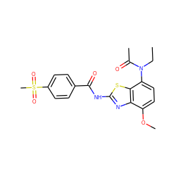 CCN(C(C)=O)c1ccc(OC)c2nc(NC(=O)c3ccc(S(C)(=O)=O)cc3)sc12 ZINC000053276438