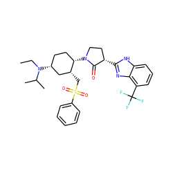 CCN(C(C)C)[C@@H]1CC[C@H](N2CC[C@H](c3nc4c(C(F)(F)F)cccc4[nH]3)C2=O)[C@H](CS(=O)(=O)c2ccccc2)C1 ZINC000084690062