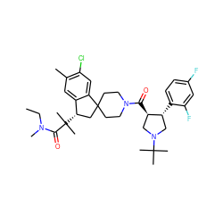 CCN(C)C(=O)C(C)(C)[C@H]1CC2(CCN(C(=O)[C@@H]3CN(C(C)(C)C)C[C@H]3c3ccc(F)cc3F)CC2)c2cc(Cl)c(C)cc21 ZINC000072110104