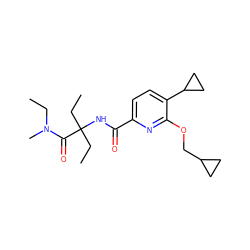 CCN(C)C(=O)C(CC)(CC)NC(=O)c1ccc(C2CC2)c(OCC2CC2)n1 ZINC000206694562