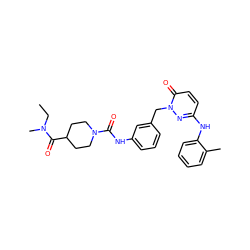 CCN(C)C(=O)C1CCN(C(=O)Nc2cccc(Cn3nc(Nc4ccccc4C)ccc3=O)c2)CC1 ZINC000096909770