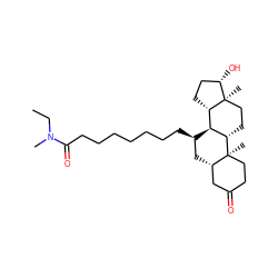 CCN(C)C(=O)CCCCCCC[C@@H]1C[C@H]2CC(=O)CC[C@]2(C)[C@H]2CC[C@]3(C)[C@@H](O)CC[C@H]3[C@@H]21 ZINC000028642655