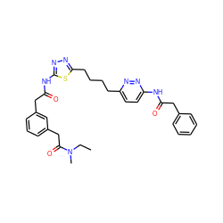 CCN(C)C(=O)Cc1cccc(CC(=O)Nc2nnc(CCCCc3ccc(NC(=O)Cc4ccccc4)nn3)s2)c1 ZINC000169698399