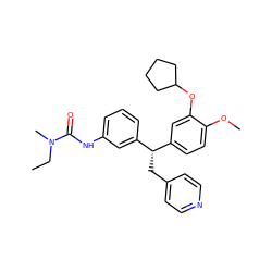 CCN(C)C(=O)Nc1cccc([C@@H](Cc2ccncc2)c2ccc(OC)c(OC3CCCC3)c2)c1 ZINC000013442041