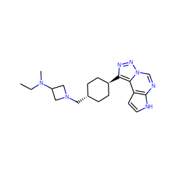 CCN(C)C1CN(C[C@H]2CC[C@H](c3nnn4cnc5[nH]ccc5c34)CC2)C1 ZINC001772612573