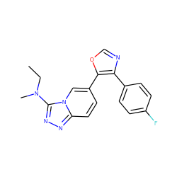 CCN(C)c1nnc2ccc(-c3ocnc3-c3ccc(F)cc3)cn12 ZINC000014961290