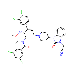 CCN(C/C(=N\OC)[C@H](CCN1CCC(n2c(=O)n(CC#N)c3ccccc32)CC1)c1ccc(Cl)c(Cl)c1)C(=O)c1cc(Cl)cc(Cl)c1 ZINC000026402879