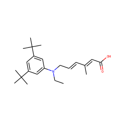 CCN(C/C=C/C(C)=C/C(=O)O)c1cc(C(C)(C)C)cc(C(C)(C)C)c1 ZINC000036241992