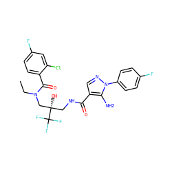 CCN(C[C@@](O)(CNC(=O)c1cnn(-c2ccc(F)cc2)c1N)C(F)(F)F)C(=O)c1ccc(F)cc1Cl ZINC000044430873