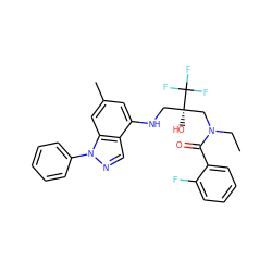 CCN(C[C@@](O)(CNc1cc(C)cc2c1cnn2-c1ccccc1)C(F)(F)F)C(=O)c1ccccc1F ZINC000043019851