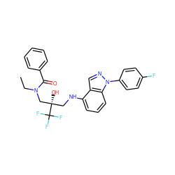 CCN(C[C@@](O)(CNc1cccc2c1cnn2-c1ccc(F)cc1)C(F)(F)F)C(=O)c1ccccc1 ZINC000043071405