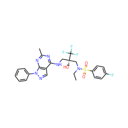 CCN(C[C@@](O)(CNc1nc(C)nc2c1cnn2-c1ccccc1)C(F)(F)F)S(=O)(=O)c1ccc(F)cc1 ZINC000043073797