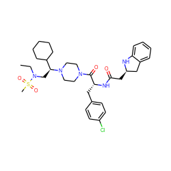 CCN(C[C@@H](C1CCCCC1)N1CCN(C(=O)[C@@H](Cc2ccc(Cl)cc2)NC(=O)C[C@@H]2Cc3ccccc3N2)CC1)S(C)(=O)=O ZINC000049794056