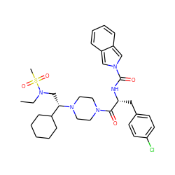 CCN(C[C@@H](C1CCCCC1)N1CCN(C(=O)[C@@H](Cc2ccc(Cl)cc2)NC(=O)n2cc3ccccc3c2)CC1)S(C)(=O)=O ZINC000036285098