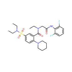 CCN(CC(=O)Nc1c(F)cccc1F)C(=O)c1cc(S(=O)(=O)N(CC)CC)ccc1N1CCCCC1 ZINC000038152198