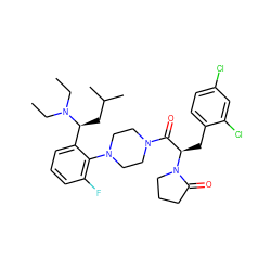 CCN(CC)[C@@H](CC(C)C)c1cccc(F)c1N1CCN(C(=O)[C@@H](Cc2ccc(Cl)cc2Cl)N2CCCC2=O)CC1 ZINC000028823894