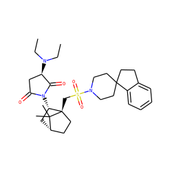 CCN(CC)[C@@H]1CC(=O)N([C@H]2C[C@H]3CC[C@]2(CS(=O)(=O)N2CCC4(CCc5ccccc54)CC2)C3(C)C)C1=O ZINC000096901135