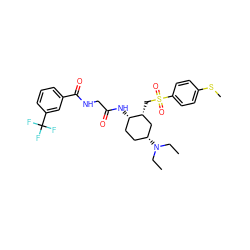 CCN(CC)[C@@H]1CC[C@H](NC(=O)CNC(=O)c2cccc(C(F)(F)F)c2)[C@H](CS(=O)(=O)c2ccc(SC)cc2)C1 ZINC000042802818